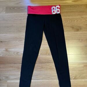 Victoria's Secret Black Leggings with Red Fold-Over Waistband and 86 Detail